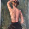 This is an original oil painting on gallery wrapped canvas. Framed size is 18x15". Painting size is 14x11". Frame is made of wood. Life model was used. Painting style is classical, traditional realism. Please contact me with questions.