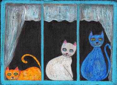 Print of Cats Paintings by Flor Larios