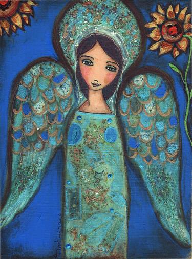 Blue Angel with Sunflowers (SOLD) thumb