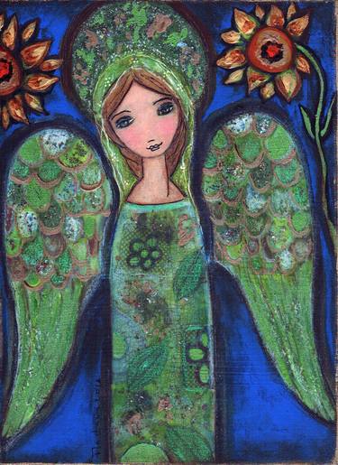 Angel in Green with Sunflowers (SOLD) thumb