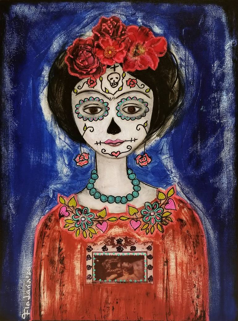 Thinking About Death - Frida Painting by Flor Larios | Saatchi Art