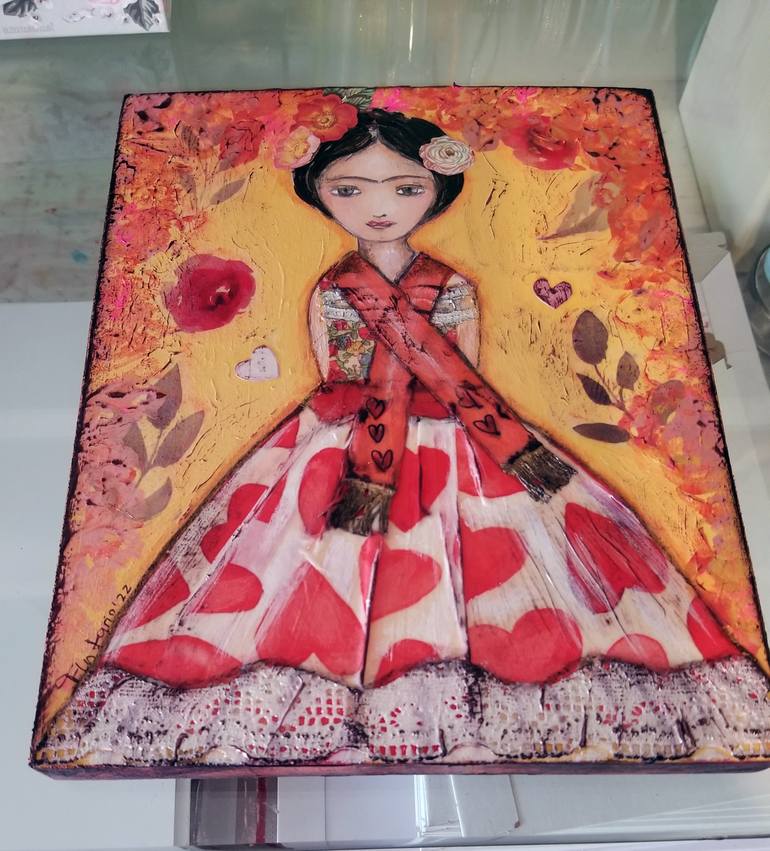 Original Folk Women Painting by Flor De Maria Luna De Larios