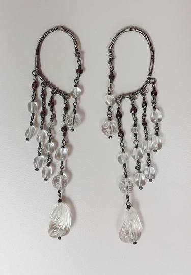 Crystal, Silver, and Garnet Ear Jackets thumb