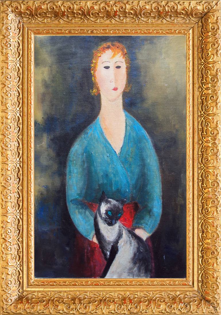 Woman with Siamese Cat Painting by Teresa Tanner | Saatchi Art