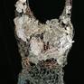 Woven and patinaed copper wire with cast and fused glass, resin, and metal powders.