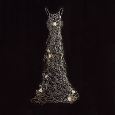 Long Silver Wire Dress Sculpture ~ Caesitas Calyx (Blue Bud) thumb