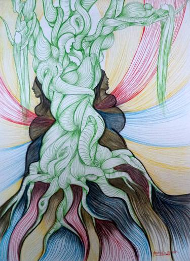 Original Figurative Tree Drawing by Ashish Shah