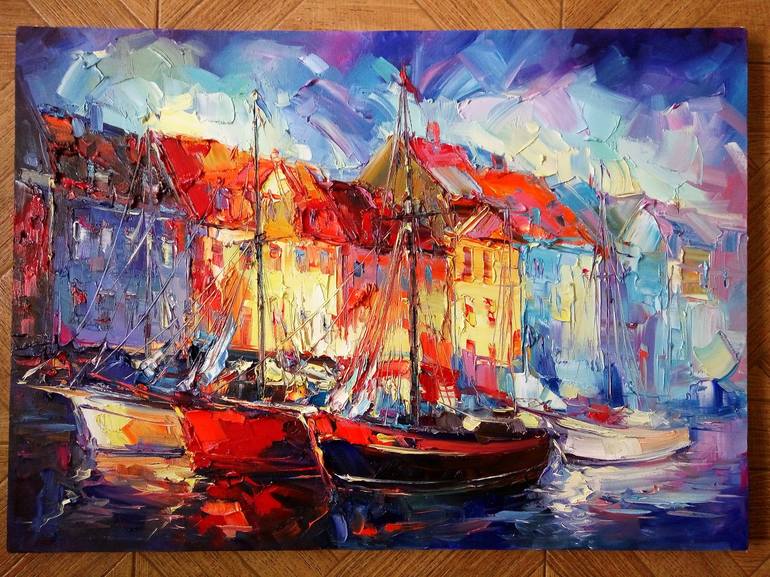 Original Abstract Boat Painting by Artem Grunyka