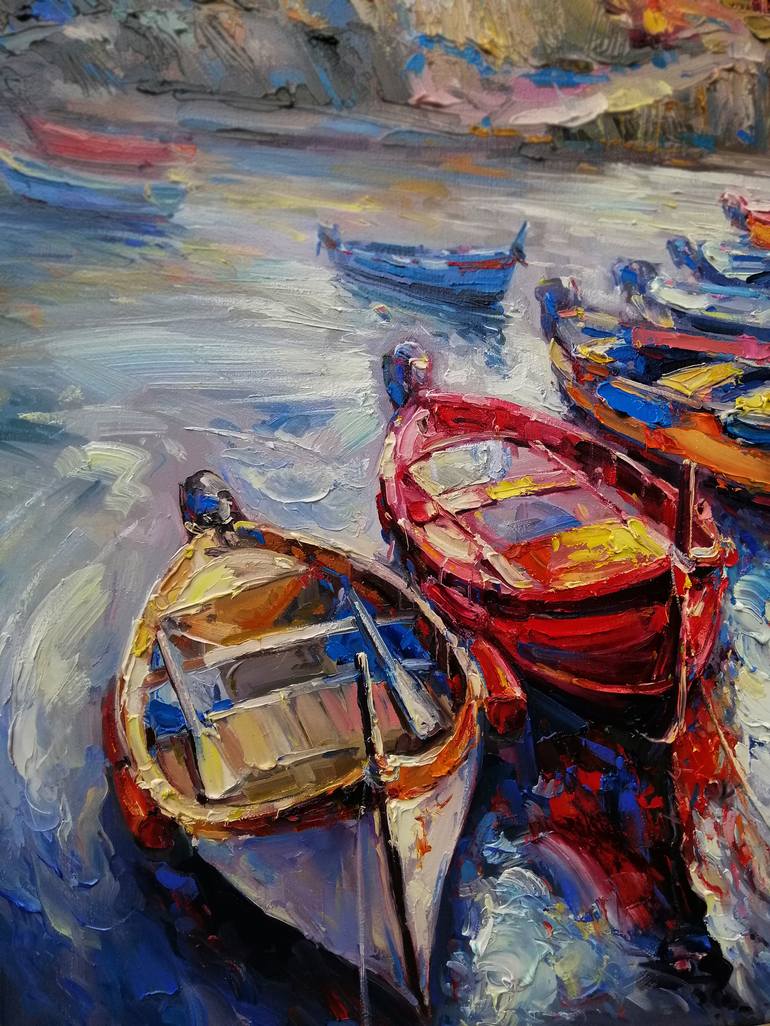 Original Abstract Boat Painting by Artem Grunyka