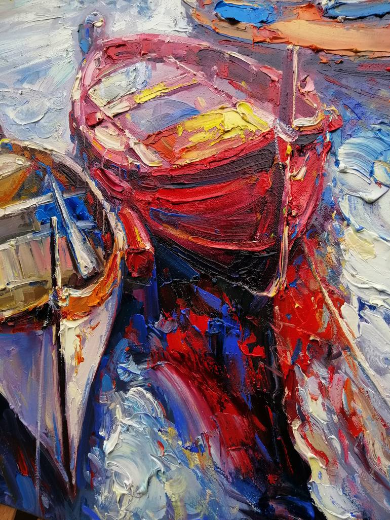 Original Abstract Boat Painting by Artem Grunyka