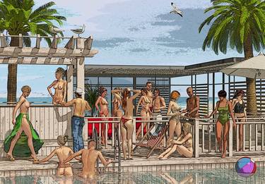WHO'S AT THE POOL? - Limited Edition of 7  digital painting thumb