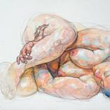 Aurélie lying down holding leg by Sylvie Guillot