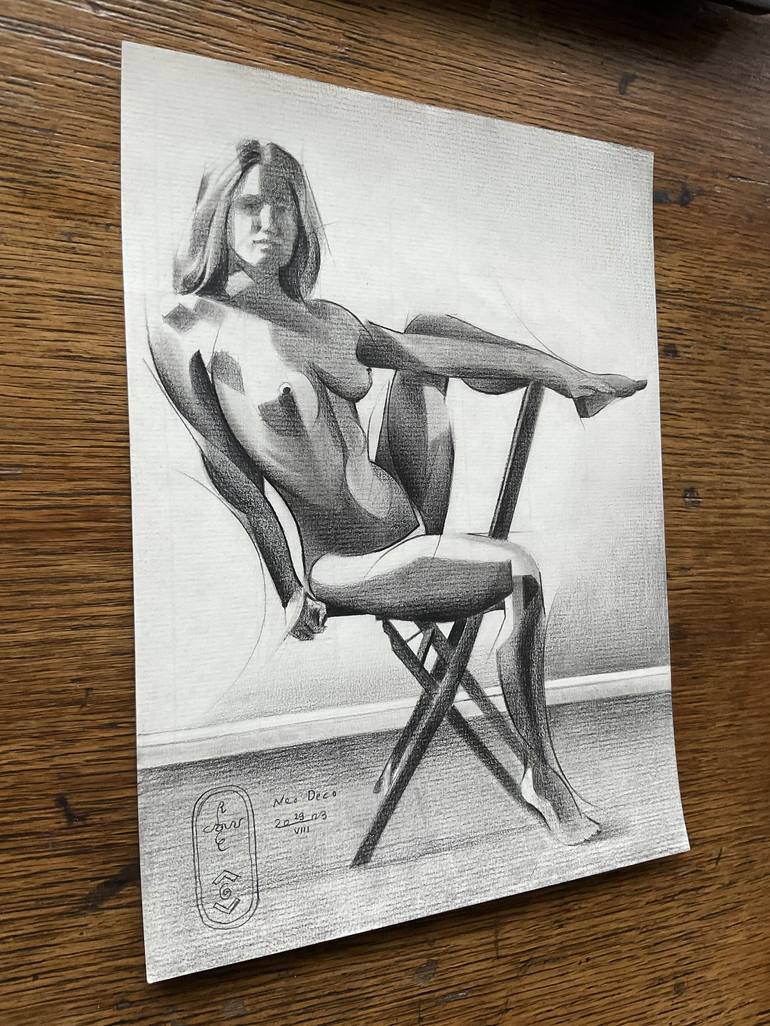 Original Art Deco Nude Drawing by Corné Akkers