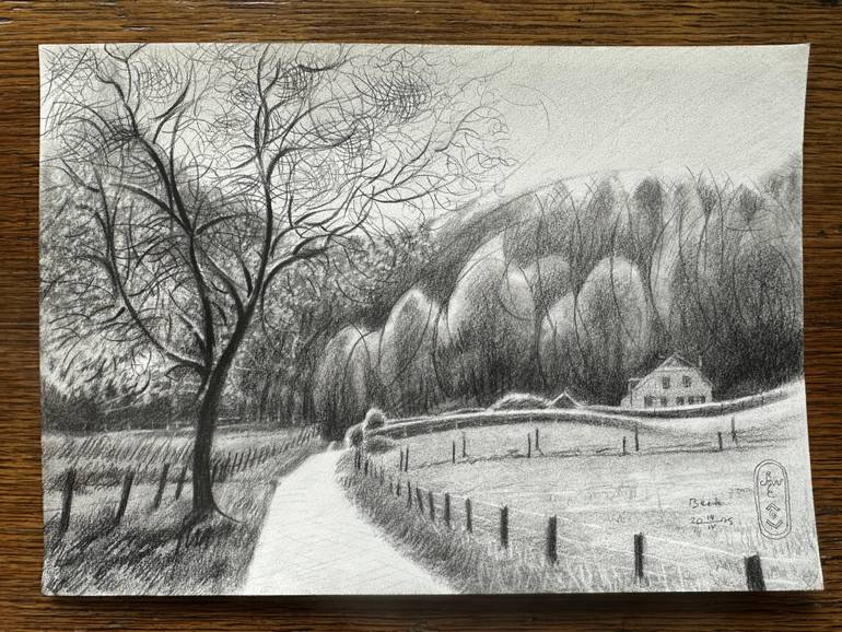 Original Impressionism Landscape Drawing by Corné Akkers