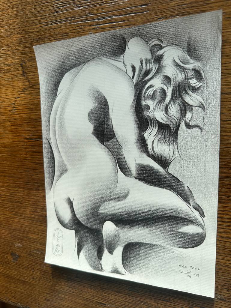 Original Art Deco Nude Drawing by Corné Akkers