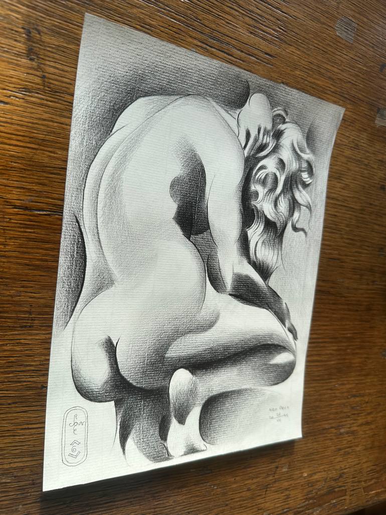 Original Art Deco Nude Drawing by Corné Akkers