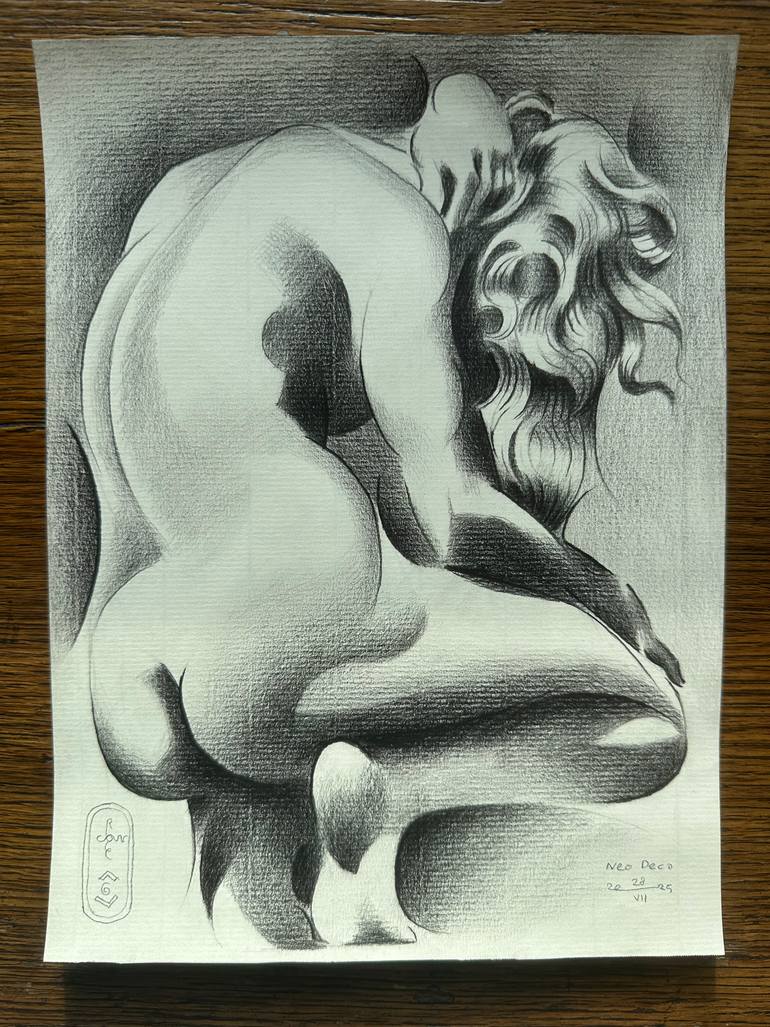 Original Art Deco Nude Drawing by Corné Akkers