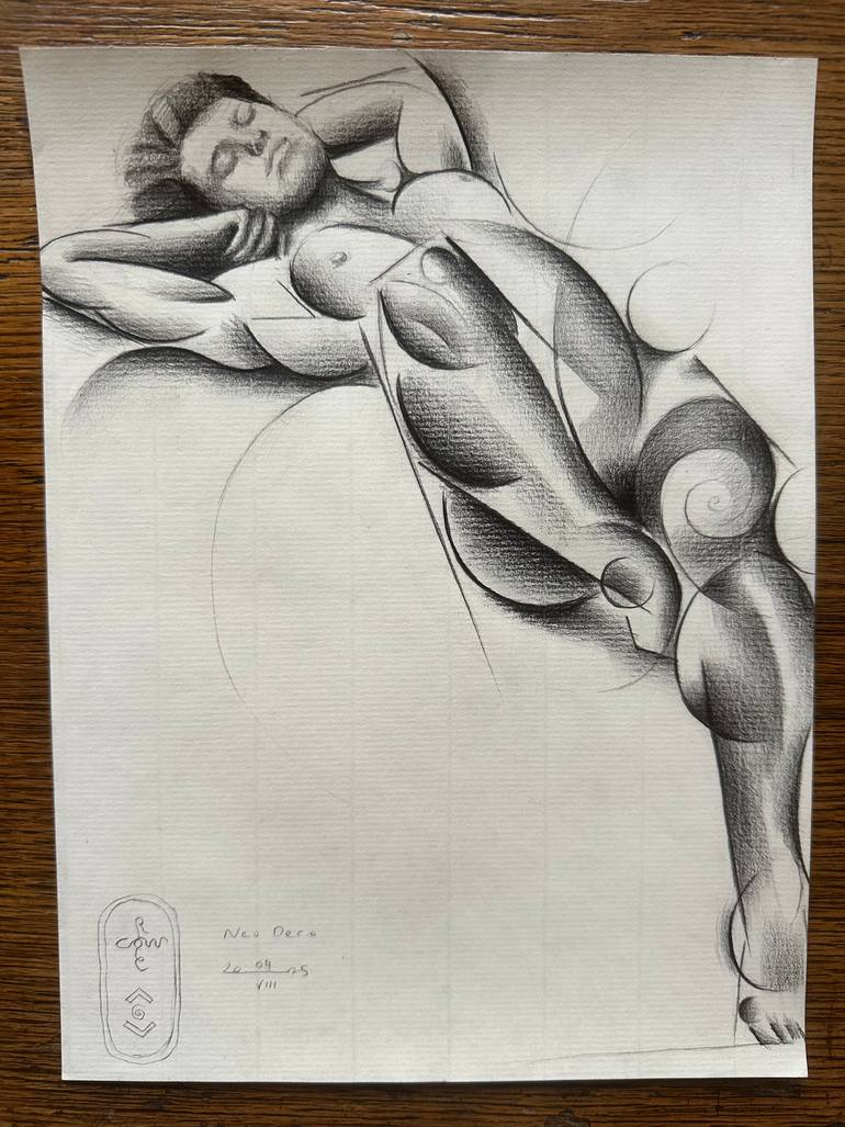 Original Cubism Nude Drawing by Corné Akkers