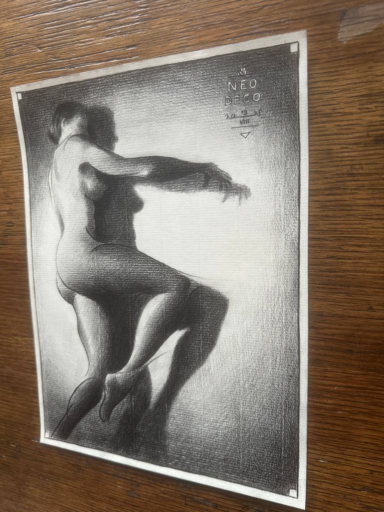 Original Art Deco Nude Drawing by Corné Akkers