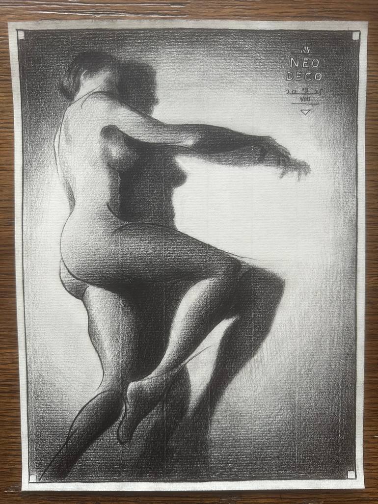 Original Art Deco Nude Drawing by Corné Akkers