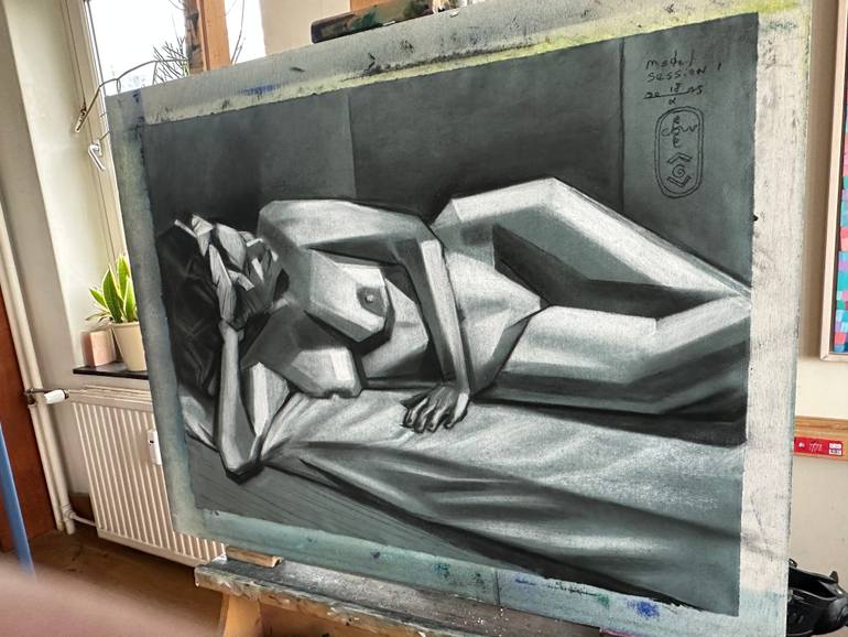 Original Cubism Nude Drawing by Corné Akkers