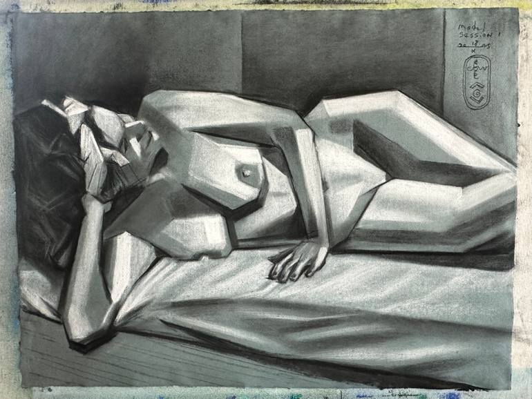 Original Cubism Nude Drawing by Corné Akkers