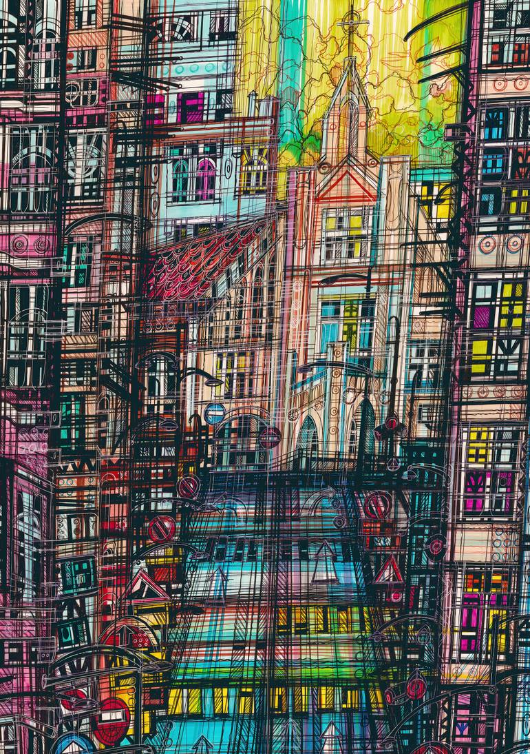 Original Expressionism Cities Drawing by Maria Susarenko