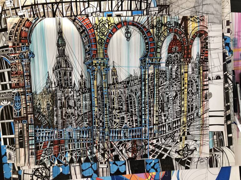 Original Pop Art Architecture Drawing by Maria Susarenko