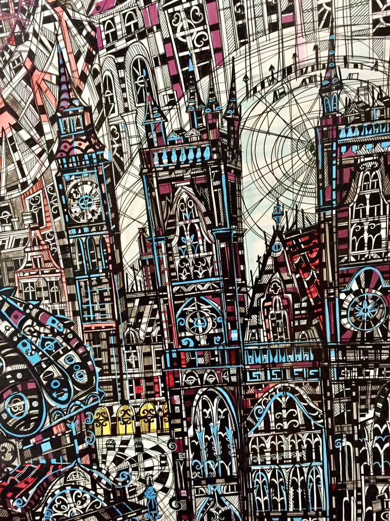 Original Abstract Expressionism Landscape Drawing by Maria Susarenko