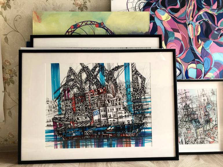 Original Illustration Boat Painting by Maria Susarenko
