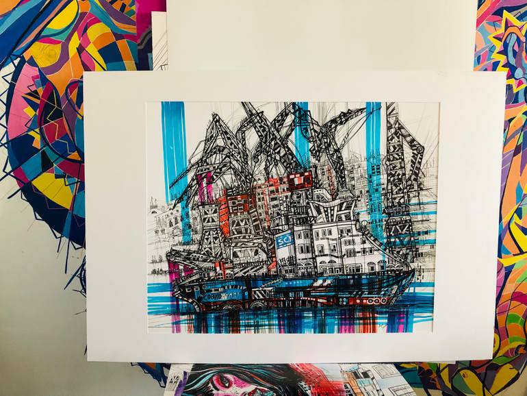 Original Illustration Boat Painting by Maria Susarenko
