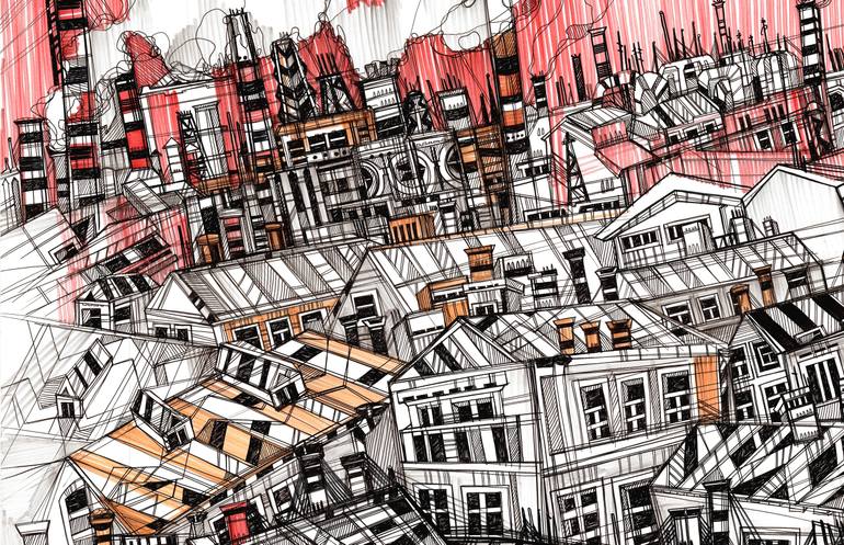 Original Illustration Cities Painting by Maria Susarenko