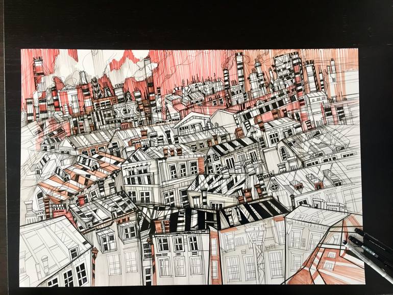 Original Illustration Cities Painting by Maria Susarenko