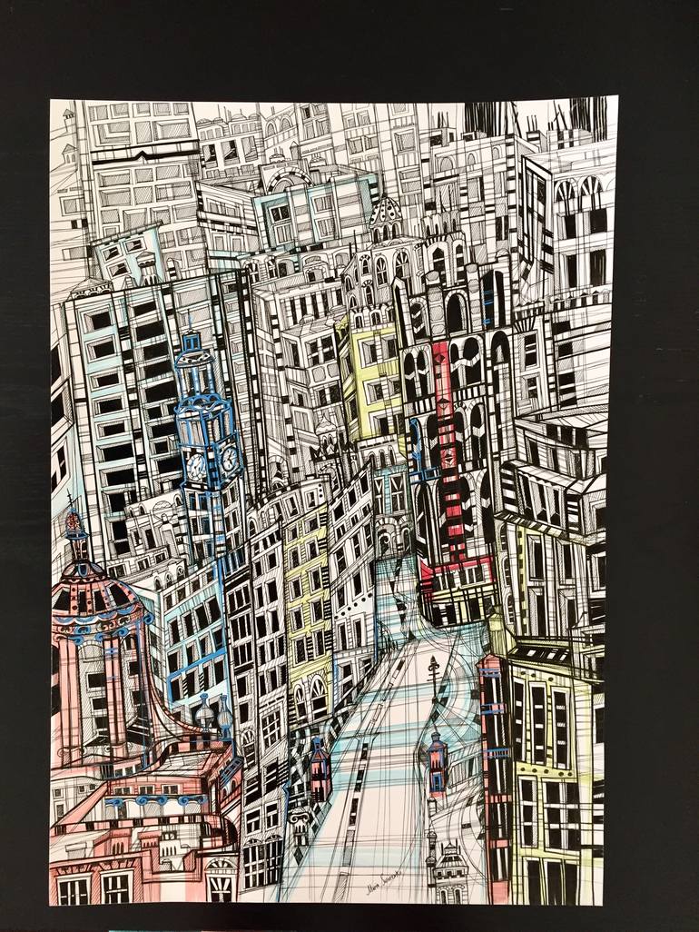 Original Illustration Cities Drawing by Maria Susarenko