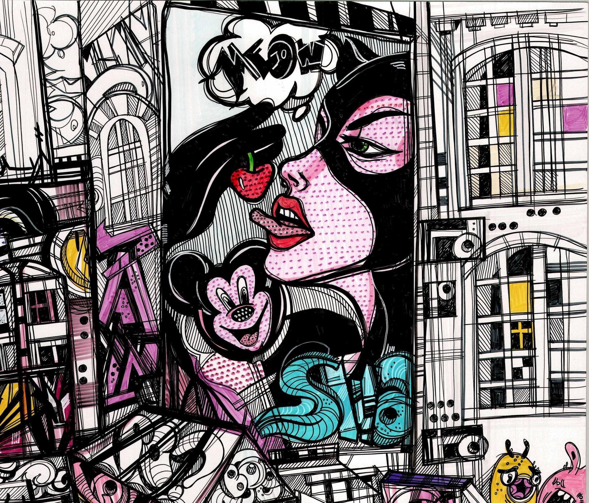 Tableau Graffiti Illustration Mickey- Pop art et street art