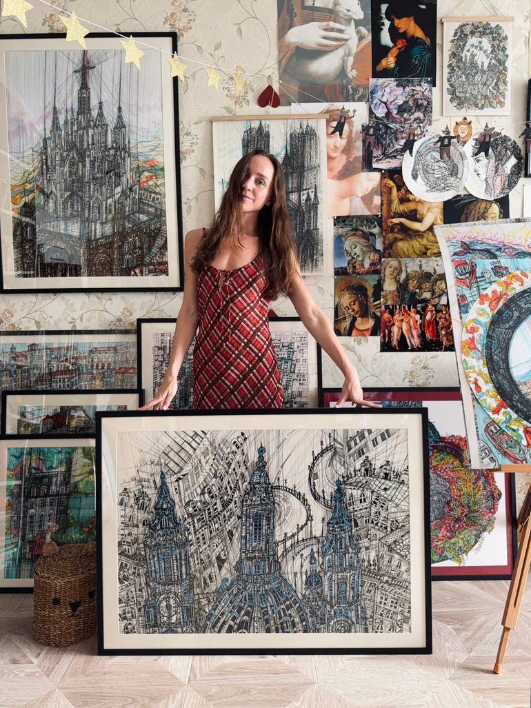 Original Abstract Expressionism Cities Painting by Maria Susarenko