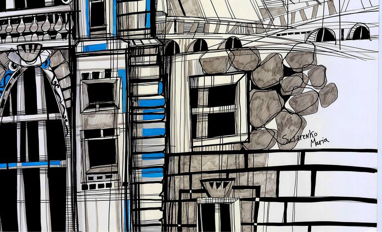 Original Abstract Expressionism Architecture Drawing by Maria Susarenko