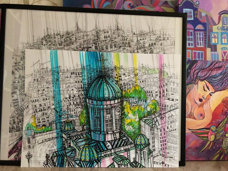 Original Expressionism Cities Drawing by Maria Susarenko