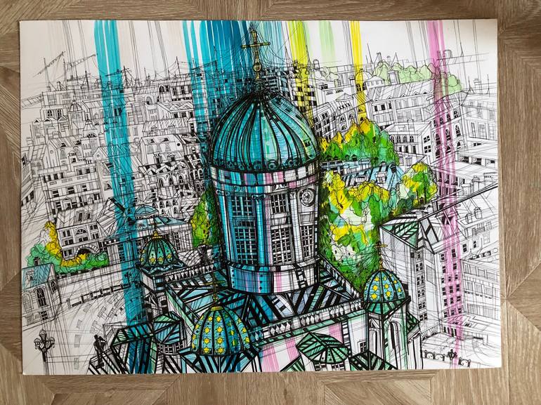 Original Expressionism Cities Drawing by Maria Susarenko