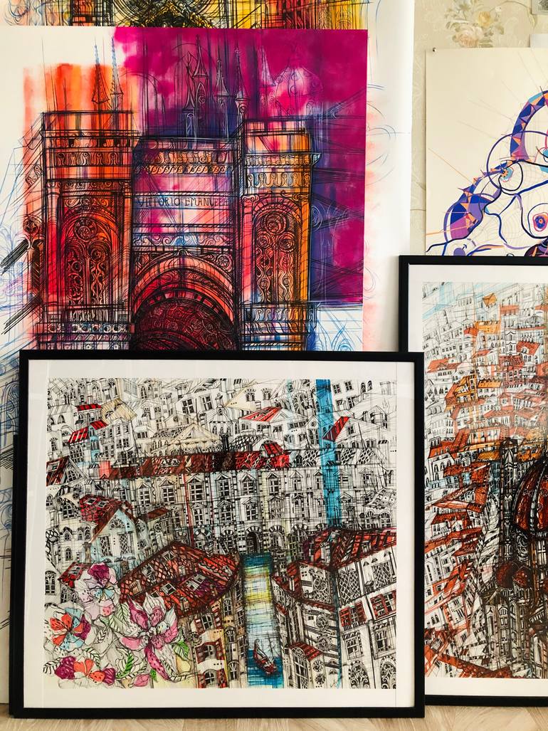Original Illustration Architecture Painting by Maria Susarenko