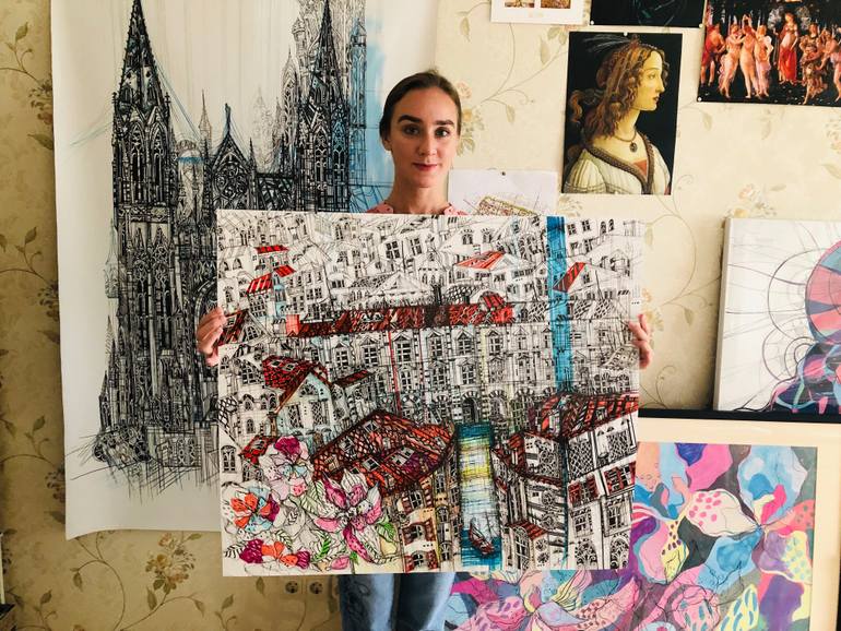 Original Illustration Architecture Painting by Maria Susarenko