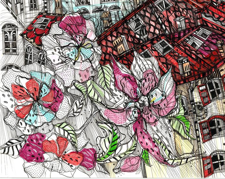 Original Illustration Architecture Painting by Maria Susarenko