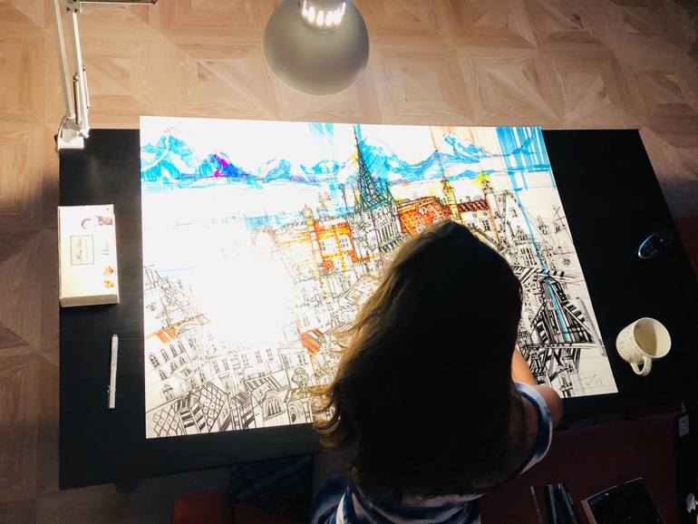 Original Expressionism Cities Painting by Maria Susarenko