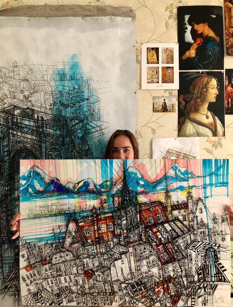 Original Expressionism Cities Painting by Maria Susarenko