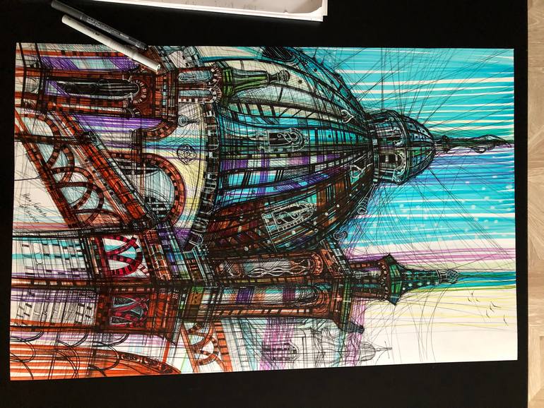 Original Illustration Architecture Painting by Maria Susarenko