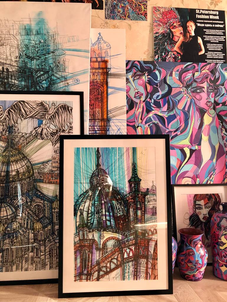 Original Illustration Architecture Painting by Maria Susarenko