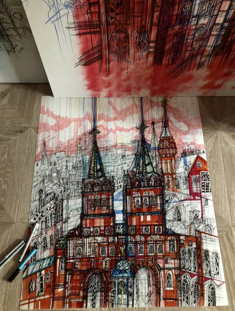 Original Illustration Cities Painting by Maria Susarenko