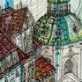 My new mixed-media painting of amazing Prague and it's beautiful cityscape. I love it's red and terracotta rooftops and narrow streets.
I created this artwork using different graphic tools, markers and acrylic paint on a cardboard.
This artwork will look beautiful in a black frame.