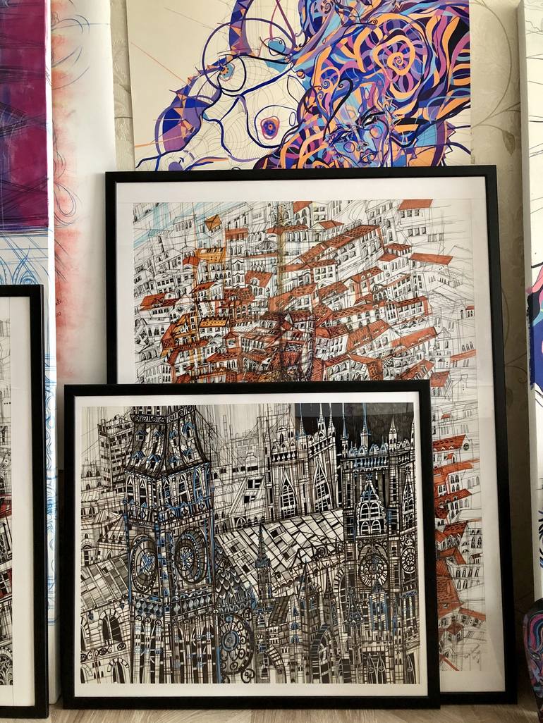 Original Expressionism Cities Drawing by Maria Susarenko