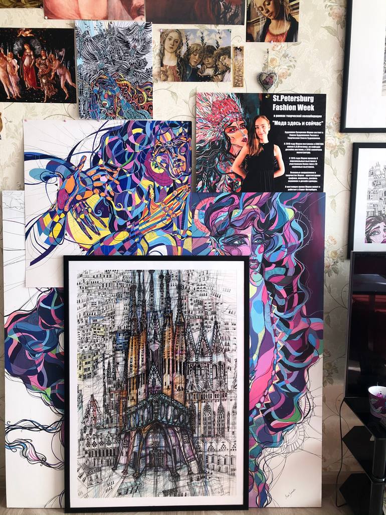 Original Expressionism Cities Drawing by Maria Susarenko